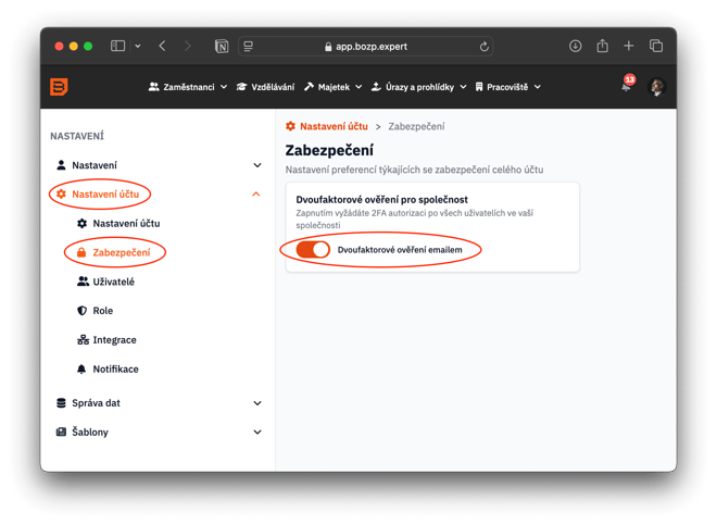 2FA zabezpeceni uctu spolecnosti